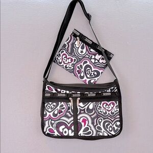 LeSportsac women’s Elis Paisley love deluxe messenger Crossbody bag black white
